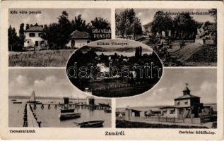 1941 Zamárdi, Kék villa penzió, Magyar Fájdalom szobra, park, csónakkikötő, cserkész üdülőtelep, kilátás Tihanyra (EK)