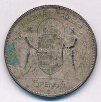 1930. 5P "Horthy Jobbra" Ag T:3 patina Adamo P8