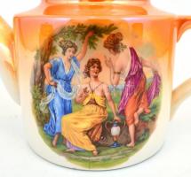 Zsolnay teázó szett, kannával, kiöntővel, cukortartóval, 6 db csészével és hozzá tartozó aljakkal, m...