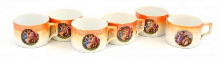 Zsolnay teázó szett, kannával, kiöntővel, cukortartóval, 6 db csészével és hozzá tartozó aljakkal, m...