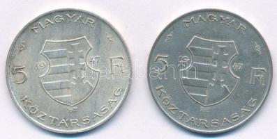 1947. 5Ft Ag "Kossuth" (2x) T:2,2- 
Adamo F8.1