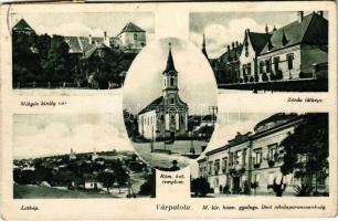 1938 Várpalota, Mátyás király tér, Római katolikus templom, zárda, látkép, M. kir. honvéd gyalogs. lövő iskolaparancsnokság. Schweighardt József kiadása (EK)