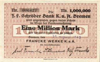 Német Birodalom/Weimari Köztársaság/Bremen/Francke Werke K.a.K. 1923.8.29. 1000.000M T:I- kissé foltos