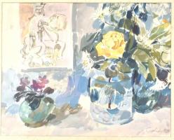Gulyás Dénes (1927-2003): Rózsa. Akvarell, papír, jelzett és datált (Gulyás 1977), hátoldalán Képcsarnok Vállalat címkéjével, 39x48 cm