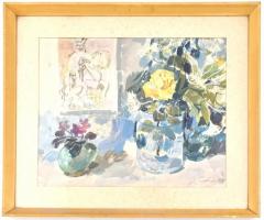 Gulyás Dénes (1927-2003): Rózsa. Akvarell, papír, jelzett és datált (Gulyás 1977), hátoldalán Képcsa...