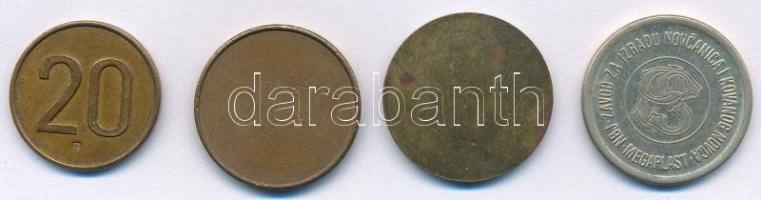 Jugoszlávia 4xlf zsetontétel, közte "Aurometal Subotica, Bankjegy- és Érmegyártó Üzem" T:2...