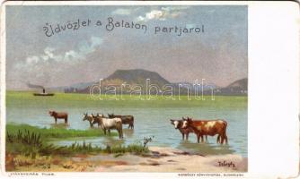 Badacsony, Üdvözlet a Balaton partjáról! Werbőczy könyvnyomda, litho s: Telegdy (EM)