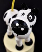 Retró tehén játék figura, fa-gumi, m: 12,5 cm