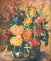 Vén jelzéssel: Rózsák vázában. Olaj, farost, keretben, 39x39 cm