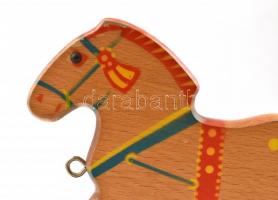 Retro fa húzós lófigura, kopott, húzó nélkül, 16,5x12,5 cm