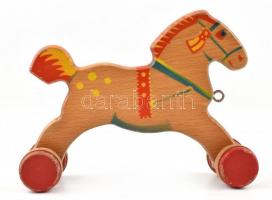 Retro fa húzós lófigura, kopott, húzó nélkül, 16,5x12,5 cm