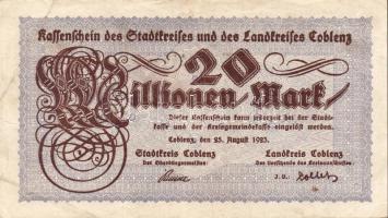 Német Birodalom/Weimari Köztársaság/Coblenz/Stadtkreis und Landkreis 1923.8.25. 20.000.000M T:II/III