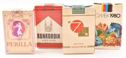 4 csomag cigaretta (Perilla, OMÉK 1980, Konkordia és egy görög), bontatlan csomagolásban