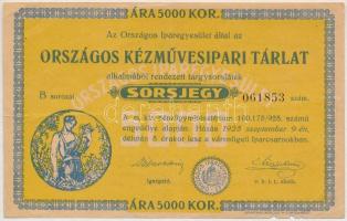 1925. Országos Kézművesipari Tárlat sorsjegy 5000K értékben T:III