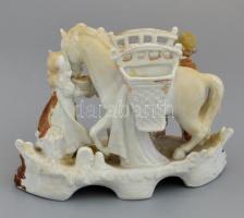 Gyerekek lóval, mázas kerámia, hátoldalán jelzett, apró kopásnyomokkal, m: 13,5 cm, h. 19,5 cm