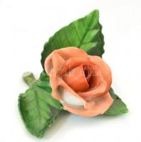 Herendi porcelán rózsa, kézzel festett, jelzett, hibátlan, 7,5x4,5 cm