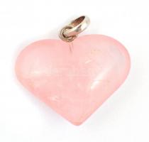Szív alakú rózsakvarc medál ezüst(Ag) szerelékkel, jelzés nélkül, 3,5x3,3 cm