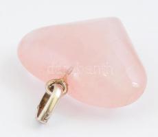 Szív alakú rózsakvarc medál ezüst(Ag) szerelékkel, jelzés nélkül, 3,5x3,3 cm