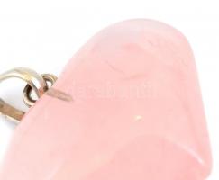 Szív alakú rózsakvarc medál ezüst(Ag) szerelékkel, jelzés nélkül, 3,5x3,3 cm