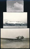 cca 1950-80 3 db repülökről készült fotó, egyik egy Junkers, jelzés nélkül, sérült, 6,5x9,5 és 11,5x16,5 cm közötti méretekben