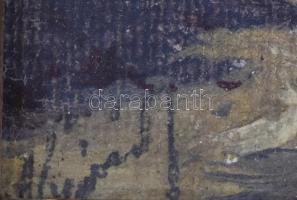 Olvashatatlan jelzéssel: Hegyvidéki utca. Olaj, karton, díszes fa keretben, 13x9 cm