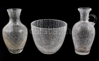 Süssmuth jelzésű üveg bonbonier és 2 db váza, bonbonieren repedés, m: 10,5 cm, 15,5 cm, 16 cm