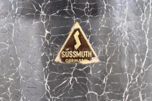 Süssmuth jelzésű üveg bonbonier és 2 db váza, bonbonieren repedés, m: 10,5 cm, 15,5 cm, 16 cm