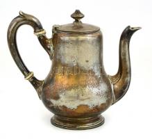 Monogramos ezüstözött alpakka teakiöntő, alján jelzett, kopottas állapotban, m: 15,5 cm