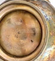 Monogramos ezüstözött alpakka teakiöntő, alján jelzett, kopottas állapotban, m: 15,5 cm
