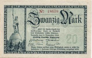 Német Birodalom/Weimari Köztársaság/Lippe/Fürstlich Lippische Regierung, Detmold 1918.11.13. 20M T:I