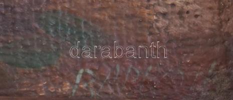 Olvashatatlan jelzéssel: Cséplés. Olaj, kartonon, sérült. Fa keretben, 32x42,5 cm