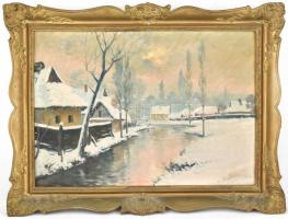 Olvashatatlan jelzéssel: Téli táj. Olaj, vászon. Díszes, neobarokk stílusú fa keretben, 50x69,5 cm