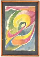 MT jelzéssel: Színes formák. Vegyes technika, papír. Üvegezett fa keretben, 58x40 cm