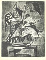 Kádár György (1912-2002): Csendélet. Rézkarc, papír, jelzett, foltos. Üvegezett fa keretben, 29,5x24 cm