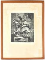 Kádár György (1912-2002): Csendélet. Rézkarc, papír, jelzett, foltos. Üvegezett fa keretben, 29,5x24...