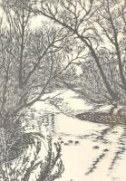 Gy. Szabó Béla (1905-1985): Madár a vízparton, fametszet, papír, jelzett a dúcon. Üvegezett fa keret...