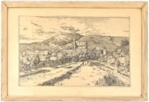 Deim Pál (1932-2016): Zsámbék. Rézkarc, papír, jelzett, üvegezett keretben, 31×48,5 cm