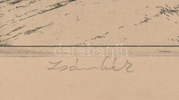 Deim Pál (1932-2016): Zsámbék. Rézkarc, papír, jelzett, üvegezett keretben, 31×48,5 cm