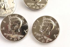 1968 John F. Kennedy arcképével díszített 5db fém gomb, d: 2,5 cm