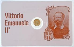 DN II. Viktor Emánuel jelzetlen modern mini Au pénz, lezárt, eredeti műanyag tokban (0.333/10mm) T:BU ND Vittorio Emanuele II modern mini Au coin without hallmark, in sealed plastic case (0.333/10mm) C:BU