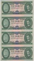 1969. 10Ft (4x) 3db sorszámkövető és 1db egyugrásos sorszámkövető bankjegy, nyomdai papírráncokkal T:I,I-  Adamo F7