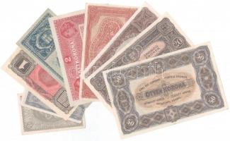 Vegyes 9db-os korona bankjegy tétel, nagyrészt 1920-as kiadások T:II-III- egyik ragasztott
