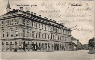 1911 Kecskemét, Takarékpénztári palota, Dávid Bertalan üzlete, kályharaktár, Hazai Általános Biztosító Társaság főügynöksége. Fekete (Schwartz) Soma kiadása (EK)