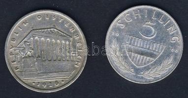 Ausztria 1926. 1Sch Ag + 1960. 5Sch Ag T:3 ph.