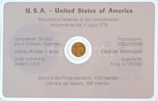DN "USA 1851. 1$" jelzetlen modern mini Au pénz, lezárt, eredeti műanyag tokban (0.333/10m...