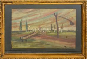 Tornyai jelzéssel: Gémeskút. Olaj, karton, üvegezett fa keretben, 30x39,5