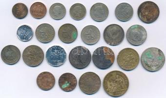 24db vegyes külföldi fémpénz, közte Franciaország 1909. 1Fr Ag + Románia 1910. 1L Ag T:vegyes patina...