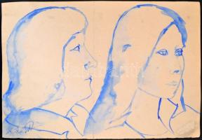Farkas jelzéssel: Portrék. Akvarell, papír, hajtásnyommal, jobb alsó sarka sérült, 29x43 cm