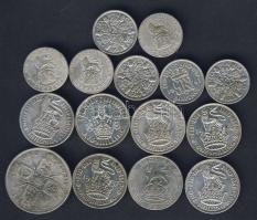 Nagy-Britannia kis Ag tétel 1921-44. 6p Af (7x) 3klf, 1Sh Ag (7x) 3klf benne skót címer, 1Fl Ag T:2/...