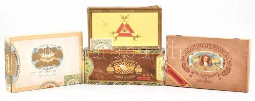 Vegyes régi szivardoboz tétel, 4 db, Montecristo, Schimmelpenninck, H. Upmann, változó állapotban, 22x15x3,5 cm és 21x12x3,5 cm közötti méretben